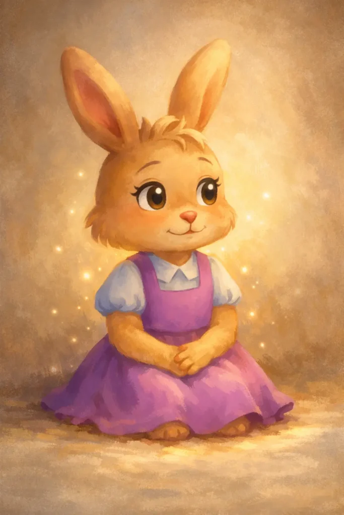 Storybook-style illustration of Luma, a gentle bunny sitting calmly and softly glowing, representing how to help a child feel like they matter. From the book You Matter Luma by John R. Miles.