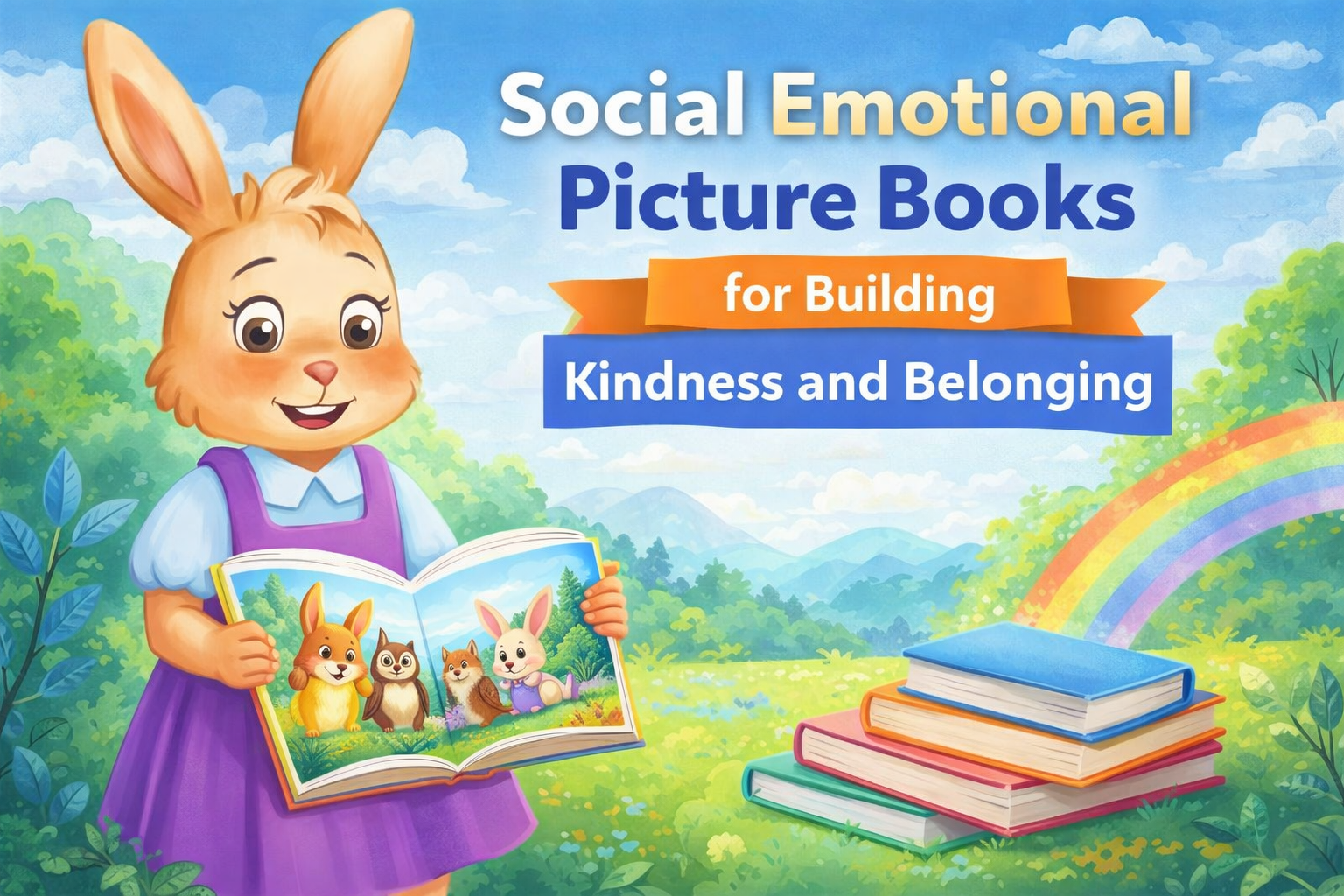 Picture of Luma from the book You Matter Luma with the words Social Emotional Learning Picture Books rainbows, books, and a Forrest background